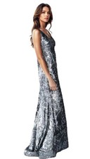 Rene Ruiz Collection V-Neck Sequin Gown Mermaid 14 Pewter Silver AUTHENTIC NWT