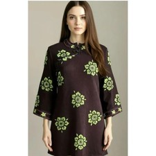 LUCKY BRAND Vintage Y2K Brown Green Wool Flare Sleeve Shift Mini Dress Medium