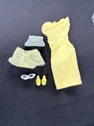 Vintage 60s Barbie Japanese Exclusive Yellow Silk Sheath Dress w/ Heels Glasses