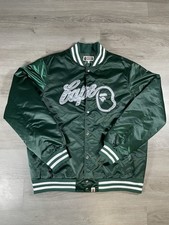 A Bathing Ape Bape Green Satin Bomber Varsity Jacket Men’s Size 2XL