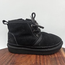 UGG Neumel Boots Youth Boys 12 Black Suede Shearling Lined Zip Chukka Warm