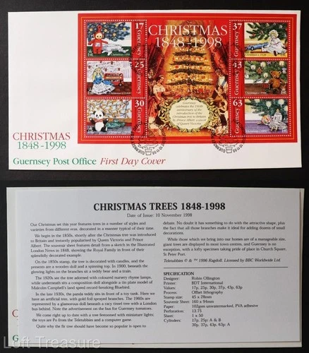 Guernsey Stamps: "Christmas Trees 1848 -1998" S/S First Day Cover 1998