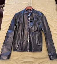 DSQUARED2 Black Leather Biker Jacket Zipper Logo Plaid Buckle Men’s Size 50