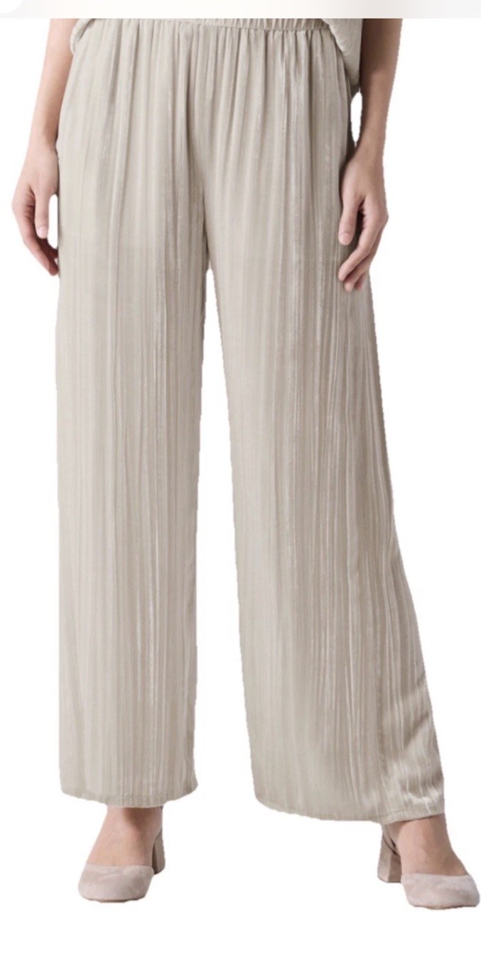 New Eileen Fisher Almond Crushed Velvet Wide-Leg Ankle Pants Medium