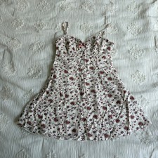 Trixxi Floral Mini Dress Cream Burgundy Linen Blend Cottagecore Coquette Small