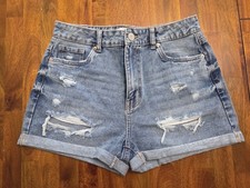 Refuge Womens Shorts Size 5 High Waist Distressed Denim Rolled Cuffs 2" Inseam