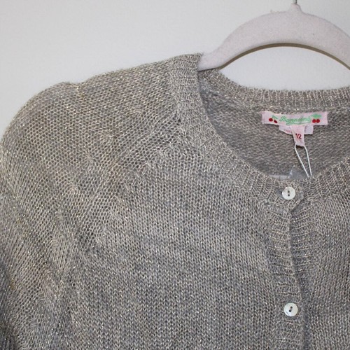 NWT Bonpoint Cotton Wool Knit Cardigan Chine Sweater Gray Metallic 12 - Picture 2 of 7