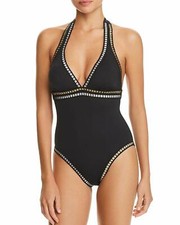 La Blanca Womens Stretch Metallic One-Piece Swimsuit Black 6 