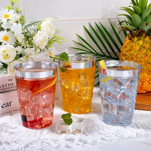 I00000 200 Pack 12oz Silver Rimmed Disposable Cups - Heavy Duty Party TumblersB0 - Picture 5 of 5