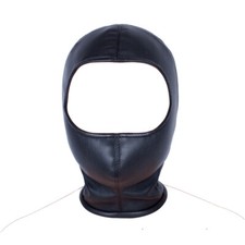 PU Leather Restraint Mask Hood Head Harness Open Eye Face for Man Women