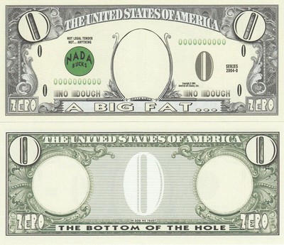 (100) Zero $ ~ 0.00 Money Dollar Bills ~ FUNNY Novelty Gag Prank Joke ...