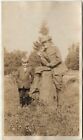 1914-18 Wwi World War I Soldier in Uniform with Son Outside Snapshot Sepia