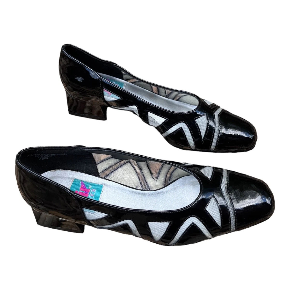 Air Flex Shoes Womens Size 7.5 M 151256 Slip On Black White Geo 2 Heel