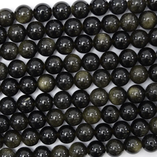 Natural Black Gold Obsidian Round Beads 15.5" Strand 4mm 6mm 8mm 10mm 12mm
