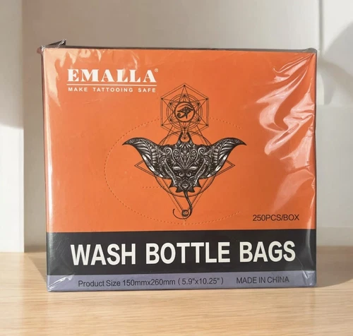 EMALLA Tattoo Wash Bottle Bags Covers Sleeves 250 pcs ~ New Sealed - product listing photo