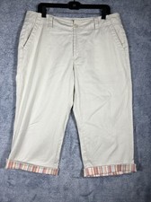 Dockers Women's Beige Contrasting Cuff Cropped Pants w/ Pockets Size 14