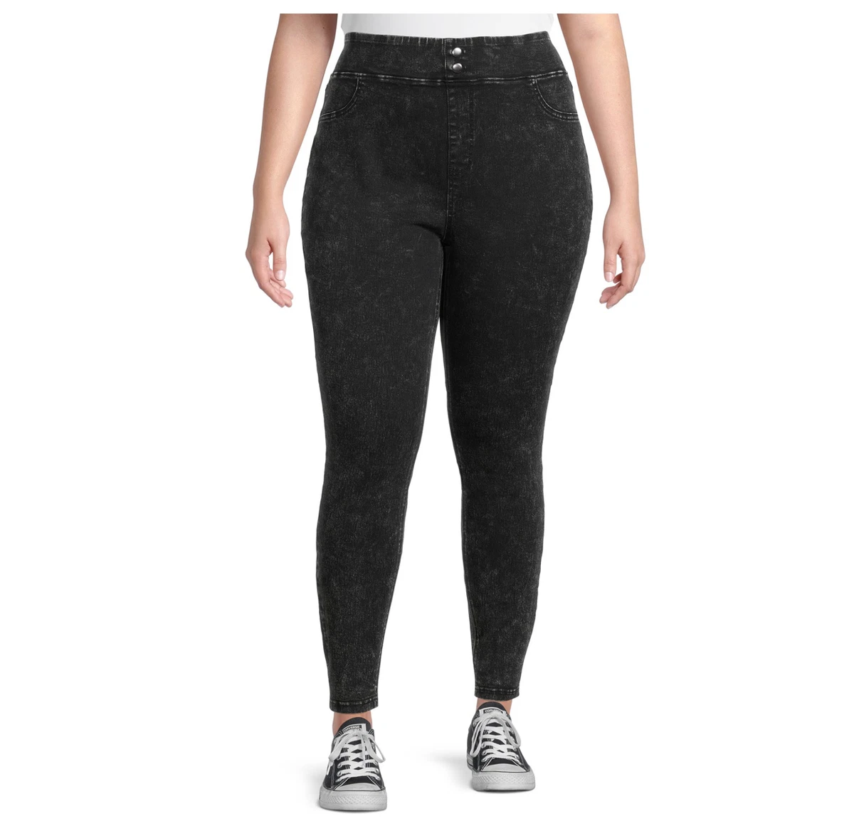 Terra & Sky Women's Plus Size Tummy Control Jeggings - Black Acid