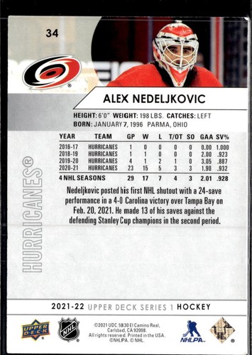 2021-22 Upper Deck #34 Alex Nedeljkovic - Picture 2 of 2