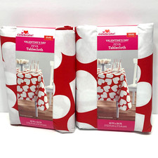 2 Pack Celebrate Red and White Heart PEVA Tablecloth 60 x 84 Rectangle Vinyl New