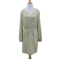 Fraiche By J Cocktail Dress Womens M Medium Sparkle Gold V Neck Cinch Waist