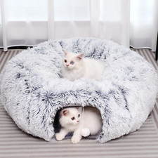 Plush Cat Tunnel with Cat Bed for Indoor Cats, Multifunctional Cat Donut Tunnel