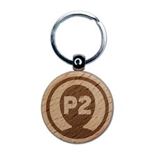Player Two Person Indicator Gaming Icon Engraved Wood Round Keychain Tag Charm