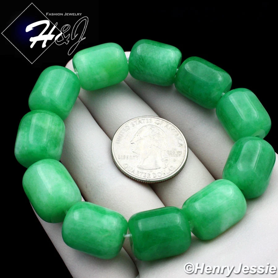 Натуральный жадеит зеленый тяжелый большой 14 мм бисер эластичной нефрит браслет * GB4/подарочная коробка - Изображение 2 из 3