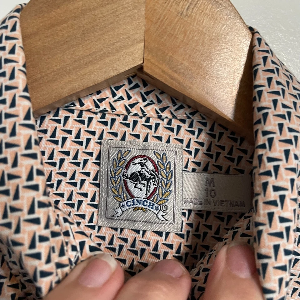 Cinch Boy`s Youth Tan, Black Geometric Long Sleeve Button Down Shirt Med 10 - Image 2 of 4