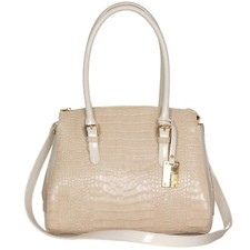 Aura Italian Made Beige Croc Embossed Genuine Leather Large Tote Handbag