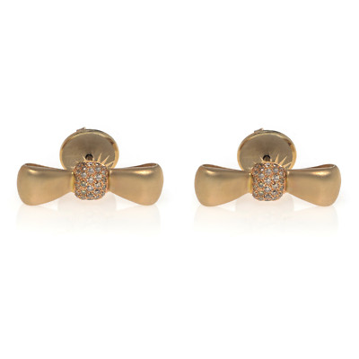 Luca Carati Brown Diamond Bow Stud Earrings 18K Yellow Gold 0.37Cttw