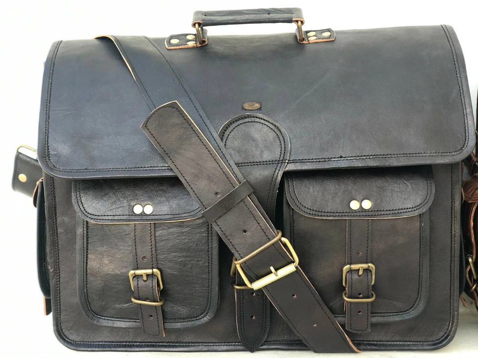 Maletín de hombro de cuero marrón negro vintage para hombre Foto 4 de 4