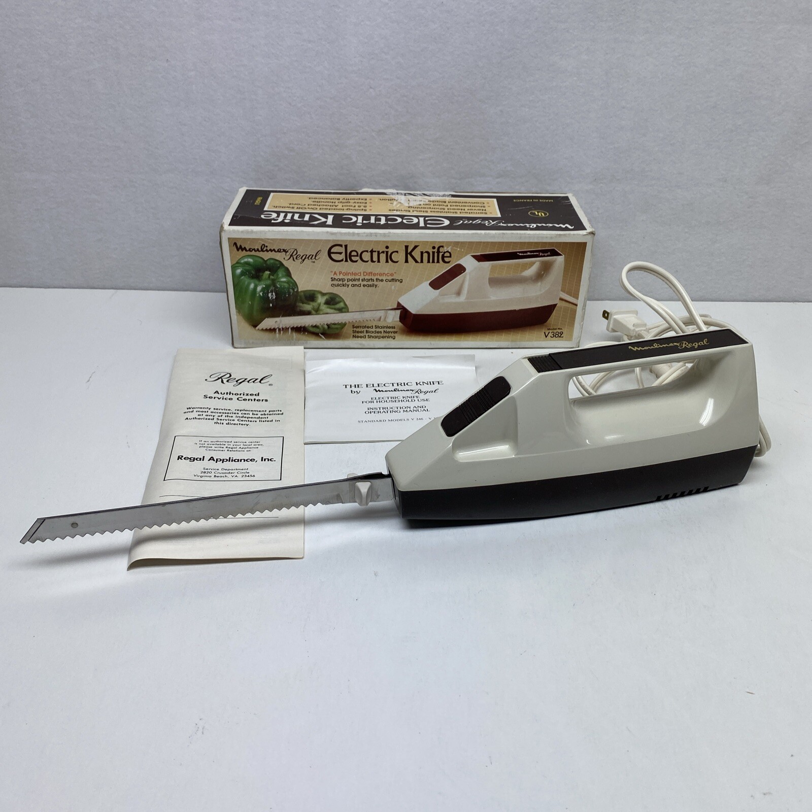 Vintage Moulinex Electric Knife V382 Serrated Steel Blade USA Original