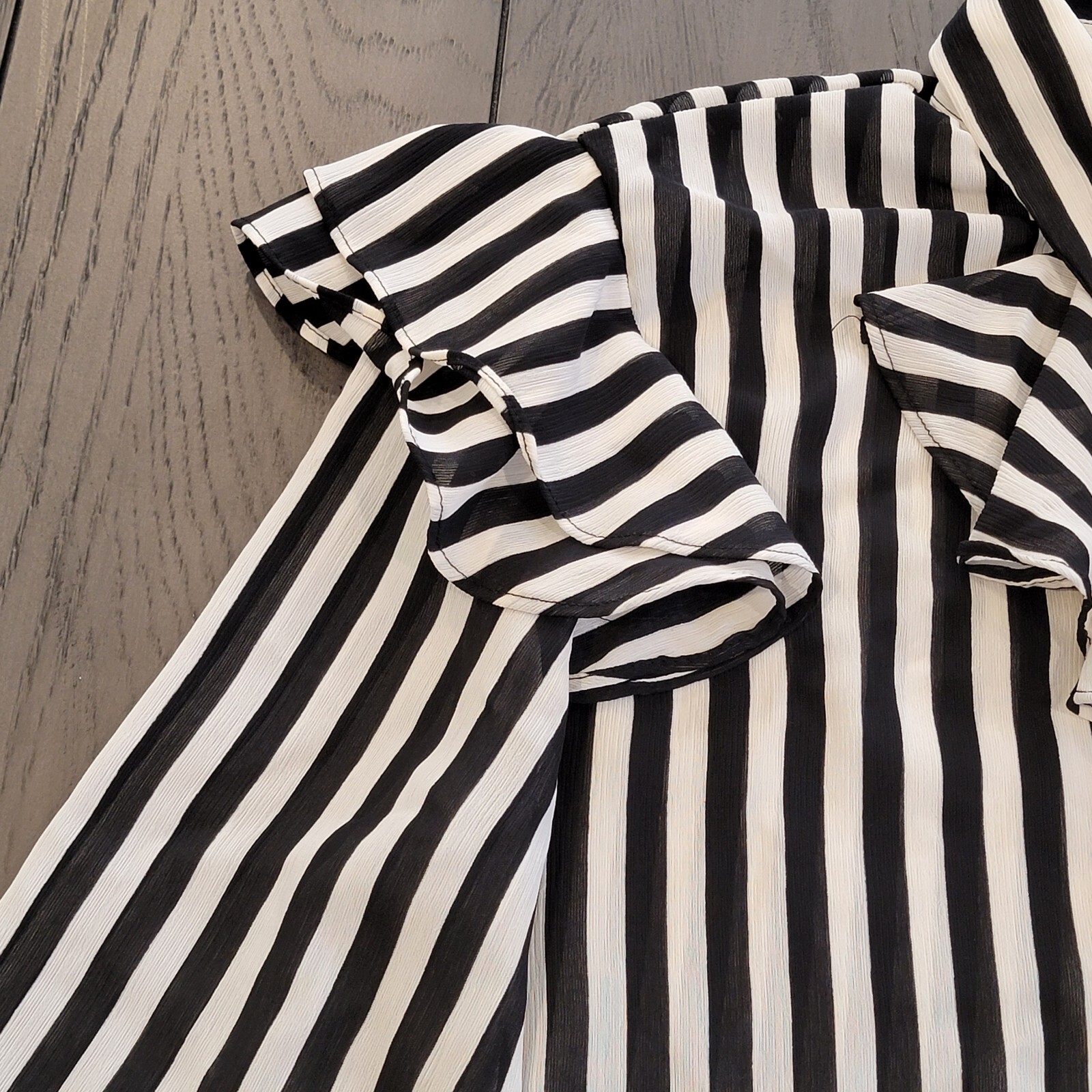 ZARA BASIC Black & White Striped Button-Up Semi-S… - image 11