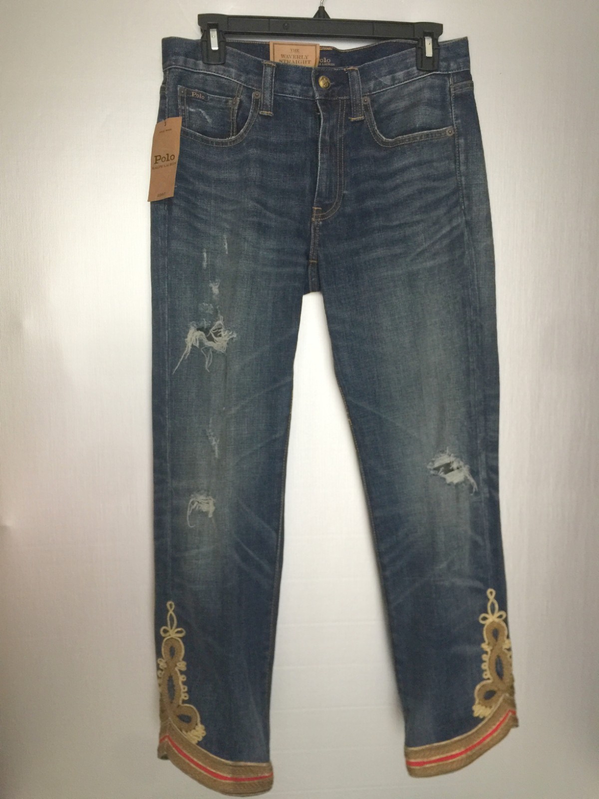 Polo Ralph Lauren Waverly Straight Crop Embroidered Blue Jean 28 image 8