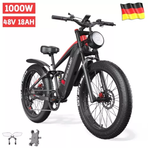 26" Elektrofahrrad 1000W 48V 18AH  E-Bike E Mountainbike für Erwachsene 32mph