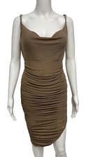 FashionNova Women's Sleeveless Gold Sparkly Mesh Bodycon Chinch Dress Size L