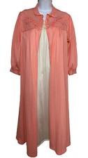 Sleepwear Set/Vanity Fair Gown L Ivory/Size 36 Pink Robe Buttons Barbie Core VTG