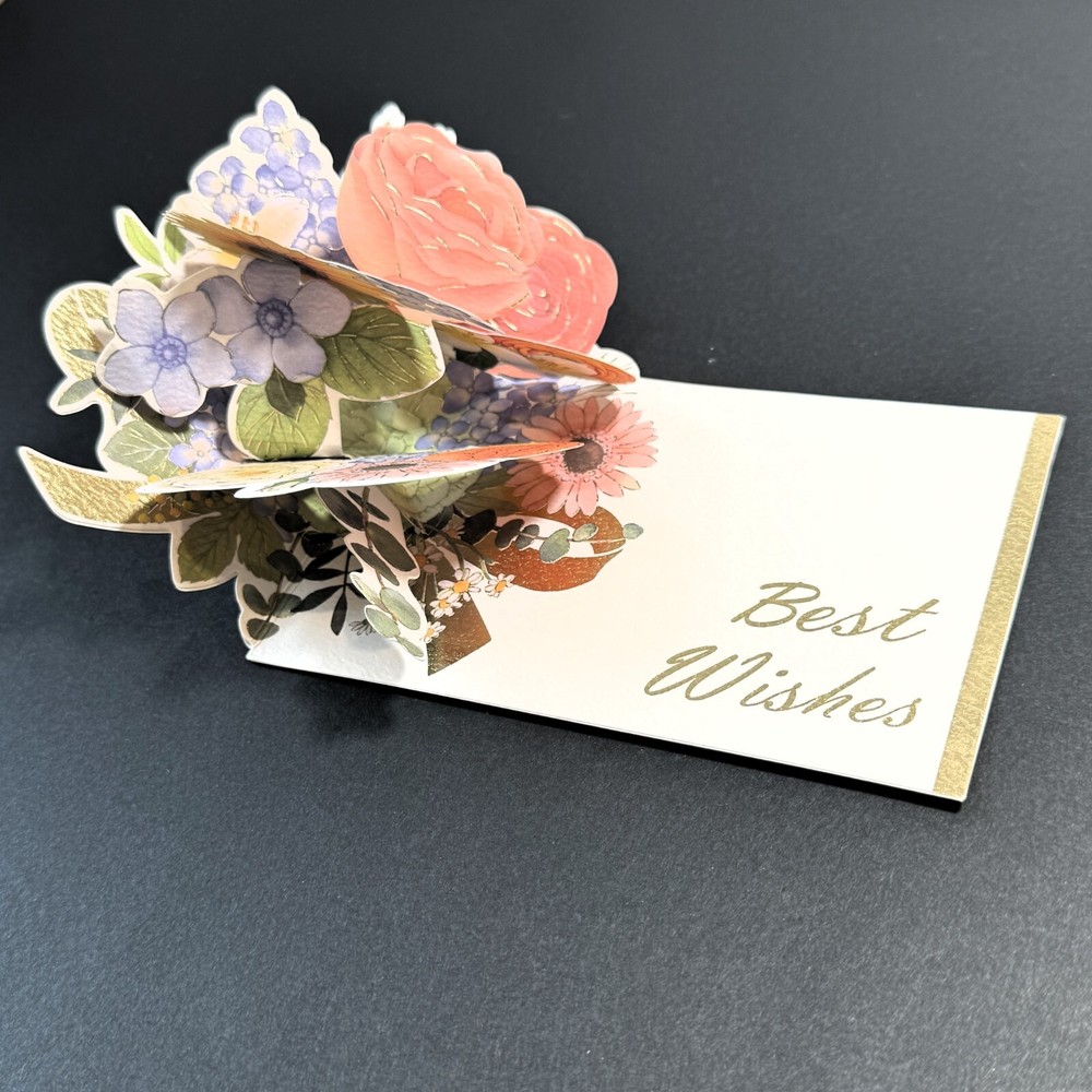 3D Pop-Up Card - Best Wishes - Flowers Foil Stamping