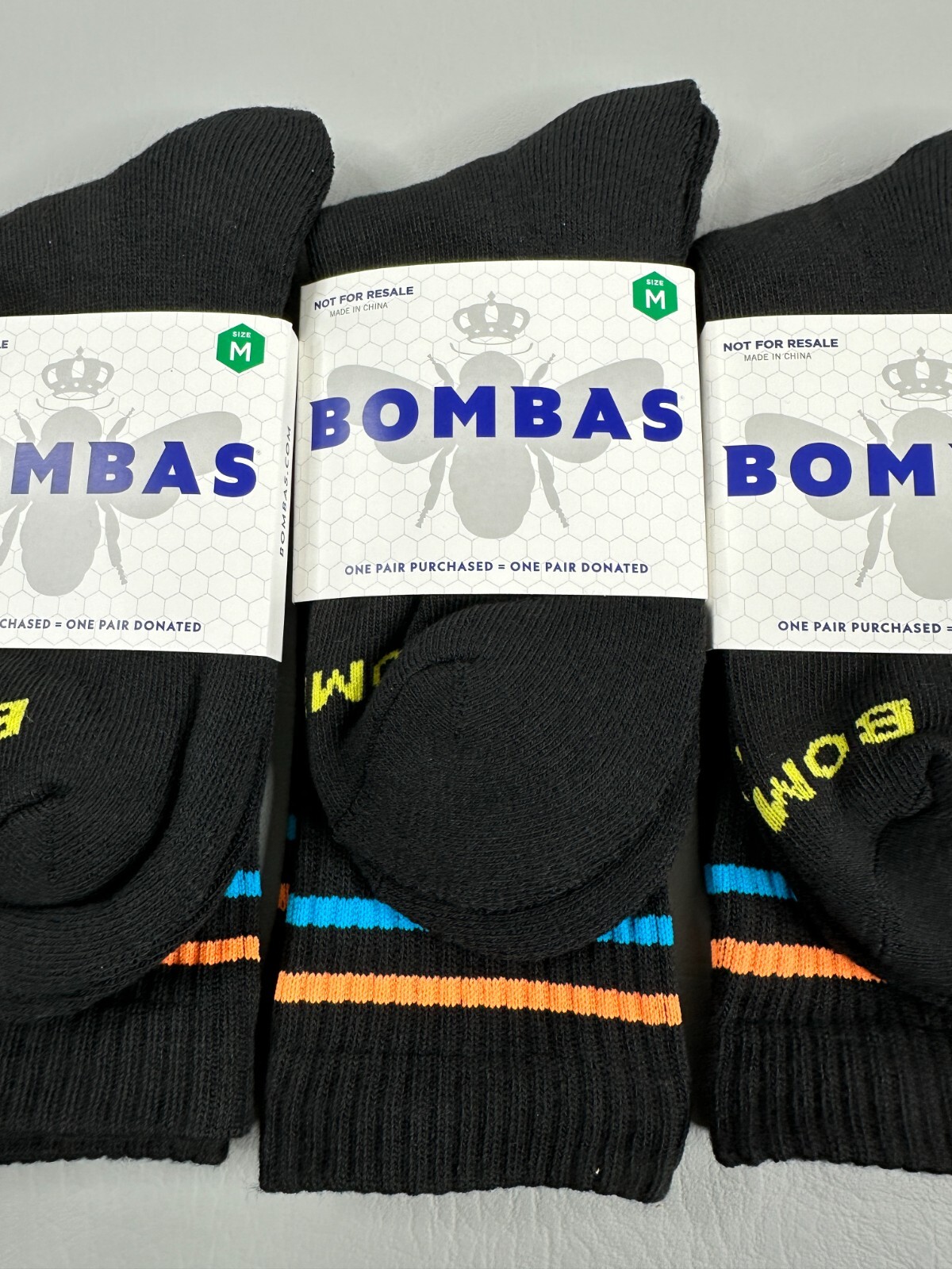 Bombas Men's Crew Socks Black Size Medium Lot Of 3 Pairs Size