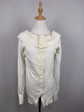 MISS SIXTY Collection White Angora Long Sleeve Buttons Turtle Neck Sweater Sz M