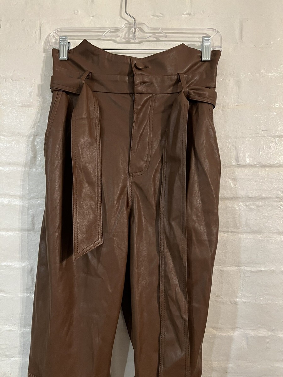 NWT BB Dakota Womens Vegan Leather Paper Bag Pants Chocolate