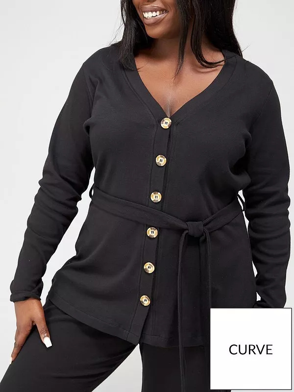 V By Very Curve Plus Lounge Button Through Up Belted Cardigan