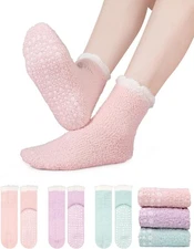 3 Pairs Women’s Fuzzy Slipper Socks – Grippy Warm Winter Christmas Gift Set