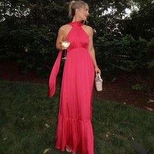 Zimmermann BNWT Gathered Bow Tie Maxi Dress Size 0 AU 8 US 4 Magenta SILK Halter