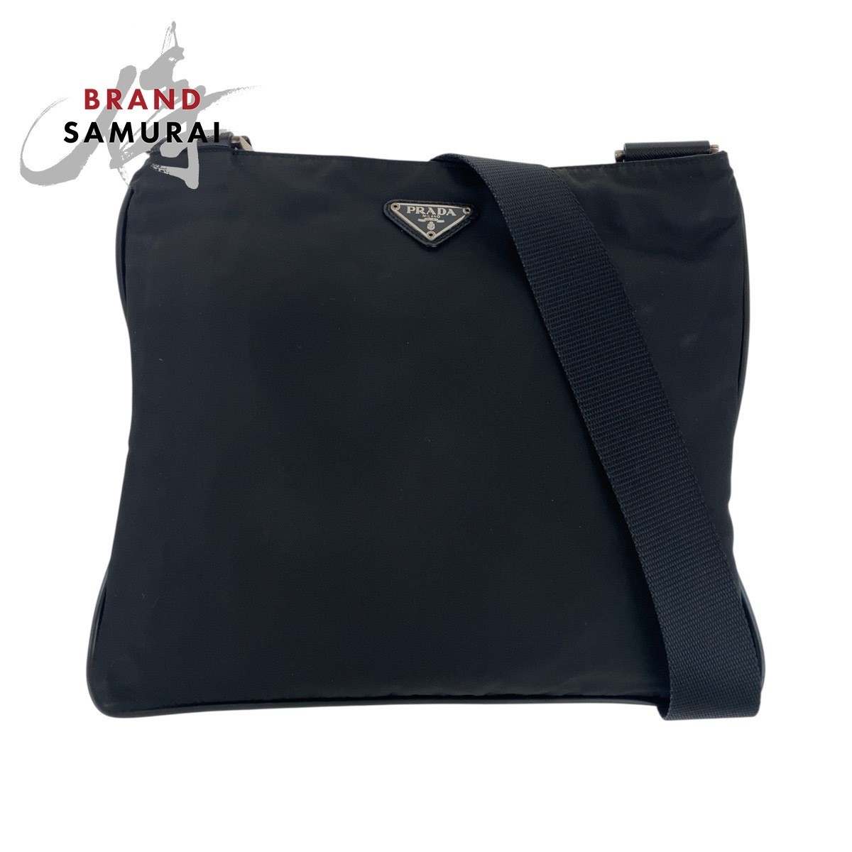 Prada Tessuto Saffiano Black Silver Nylon Leather Shoulder Bag 504040