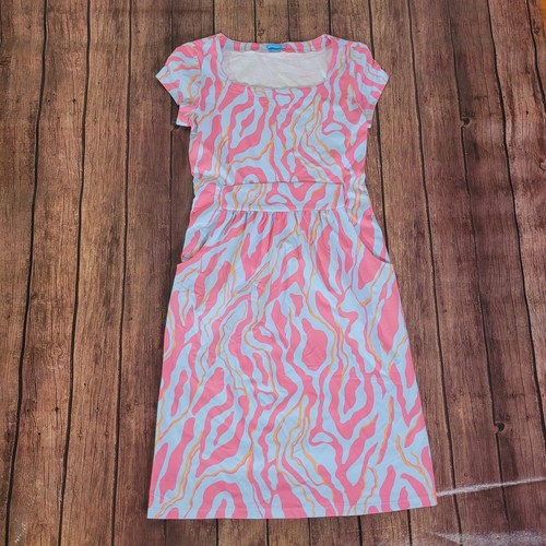 J. McLaughlin Dress Womens XS Pink Blue Knee Length Pockets Short Sleeve