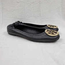 Tory Burch Shoes Women's Size 8.5-9 Black Leather Minnie Ballet Flats Slip On