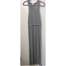 J. Crew Factory Blue White Racerback Maxi Dress Small Side Slits Nautical Beach