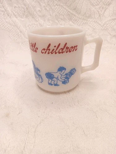 Vintage Hazel Atlas "Jesus Loves The Little Children" Milk Glass Cup