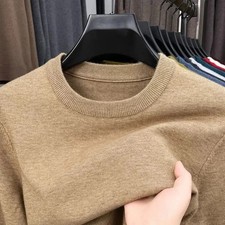 Men's 100% Pure Wool Jumper Soft Knit Crew Neck Sweater Pullover Long Sleeves Me